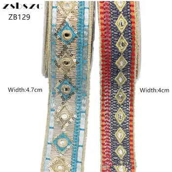 zsbszc 4 см 4,7 см 10 ярдов новый этнический стиль блестки алмазная вышивка кружева многоцветная нить аксессуары для одежды DIY лента ZB129