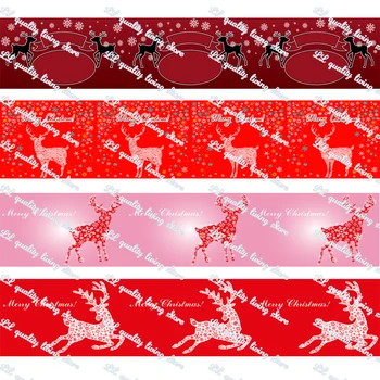 WL 3 ' Christmas Elk Лента В Крупный Рубчик/Атлас 75 мм Diy Аксессуары Для Волос Ручной Работы Материал Воротник Украшение Вечеринки Подарочная Упаковка
