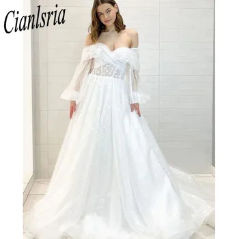 2023 Свадебное платье из тюля с открытыми плечами для женщин Принцесса, кружевная аппликация трапециевидной формы с открытой спиной, гражданское свадебное платье