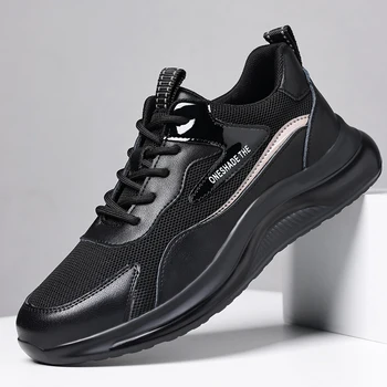 новое поступление, мужская обувь на платформе с дышащей сеткой для отдыха, черно-белые летние кроссовки, брендовая дизайнерская обувь для молодежи в уличном стиле