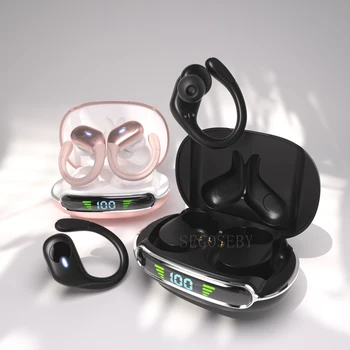 Беспроводные наушники с ушным крючком Bluetooth 5.3, водонепроницаемые наушники, время воспроизведения 60 часов, наушники со встроенным светодиодным дисплеем для занятий спортом