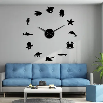 WE296 Самые продаваемые акриловые настенные часы с изображением морских обитателей и животных в Европейской гостиной с мультяшными часами для домашнего декора