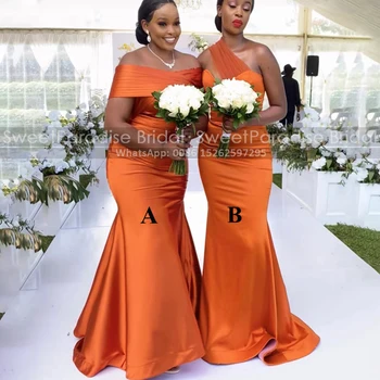 Большие женские платья подружек невесты в стиле русалки с открытыми плечами, длинное Оранжевое платье-футляр для свадебной вечеринки