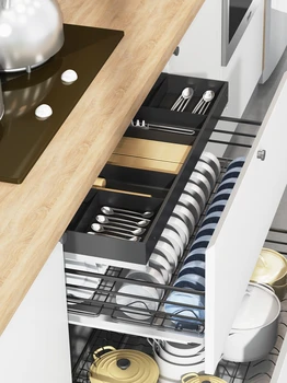 Кухонный шкаф Misku, выдвижная корзина для инструментов, приправ для выпечки, выдвижная корзина, отделение выдвижного типа для хранения съемная перегородка
