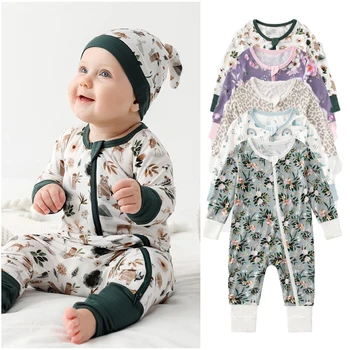 Детский комбинезон на молнии из бамбукового волокна, одежда с принтом для маленьких мальчиков и девочек, цельное боди для новорожденных, бамбуковая одежда для малышей