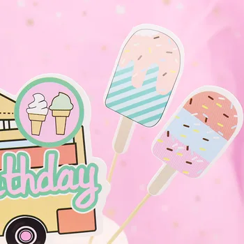 1 комплект выпечки, флаг автобуса с мороженым, Летнее украшение торта на День рождения, Десертный стол для вечеринки по случаю дня рождения, Летний декор