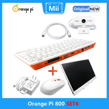 Orange Pi 800 + Блок питания 5V4A Type-C + Беспроводная Мышь + Кабель HDMI + HD-камера + 14-дюймовый Монитор, Комплект Портативной игровой клавиатуры для мини-ПК