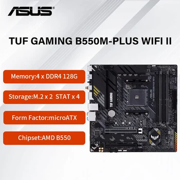Новая материнская плата ASUS TUF GAMING B550M-PLUS WIFI II с PCIe 4.0, dual M.2, Wi-Fi 6, HDMI, DisplayPort, SATA 6 Гбит/с