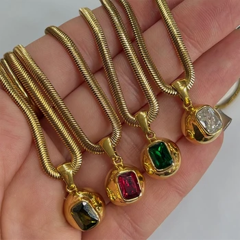 AOMU, Цветное ожерелье с геометрическим кулоном из нержавеющей стали, блестящий Циркон, Цепочка для ключиц золотого цвета, женские модные украшения в подарок