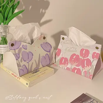 Кожаная коробка для салфеток коробка для извлечения цветочного украшения семейная столовая туалетная машина для извлечения креативной бумаги