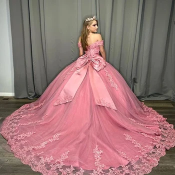 ANGELSBRIDEP Розовые Пышные Платья Sweet 16 Бальное Платье С Открытыми Плечами Кружевные Аппликации Элегантные Нарядные Платья Принцессы Для Вечеринок