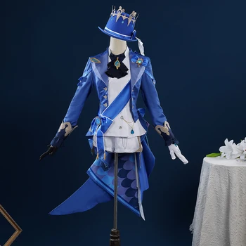 Косплей костюм Genshin Impact Focalors Focalors, полный комплект униформы для вечеринки в честь Хэллоуина, женский синий парадный костюм