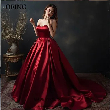 Великолепное красное вечернее платье без бретелек, плиссированное свадебное платье для выпускного вечера, с разрезом по бокам, простые платья Meimaid с пятнами для официальных мероприятий