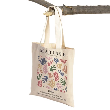 Холщовая женская сумка для покупок с двойным принтом, абстрактная линия матисса, коралловые листья, солнцезащитные сумки для покупок, Скандинавская женская сумка-тоут