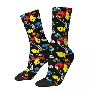 Забавные счастливые черные мужские носки в стиле ретро Harajuku Cookie Monster Nom Nom Street Style Новинка Повседневная команда Crazy Sock с подарочным принтом