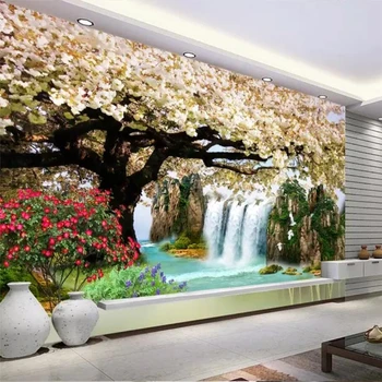 обои wellyu на заказ 3d фотообои papel de parede водопад водное богатство вишневые обои обои для гостиной спальни