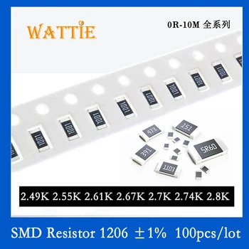 SMD резистор 1206 1% 2.49K 2.55K 2.61K 2.67K 2.7K 2.74K 2.8K 100 шт./лот микросхемные резисторы 1/4 Вт 3.2 мм * 1.6 мм