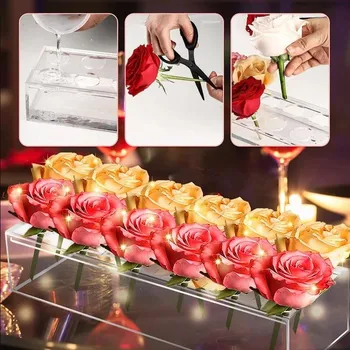 Прозрачная акриловая ваза, прямоугольный цветок в центре, Обеденный стол, Цветочная композиция, Свадебное украшение, Подарок в виде цветочного горшка