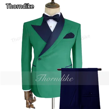 Роскошный зеленый мужской костюм Thorndike, Приталенное свадебное платье жениха, смокинг, модный дизайн, блейзер для вечеринки + брюки, 2 предмета,