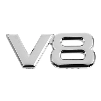 3D Серебристый автомотор V8, наклейка на эмблему сзади автомобиля, значок, наклейка 7,5x3,5 см
