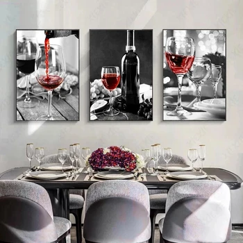 Стаканчики для красного вина, плакаты и принты, декоративные картины для кухни, бара, клуба, Настенная живопись на холсте, декор для гостиной, ресторана
