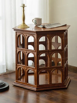 Журнальный столик куполообразной формы из массива дерева HXL, Полый боковой столик, шестиугольный шкаф в стиле ретро в американском стиле