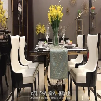 Фабрика альтернативной обработки китайской мебели Современный Легкий Роскошный Обеденный стол из мраморной плиты с опорой для ножек из нержавеющей стали