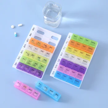 Красочная Откидная коробка для лекарств с 28 сетками, Съемная Портативная коробка для лекарств недельной давности со шрифтом Брайля, Маленькая коробка для хранения лекарств