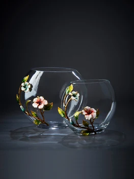 Декоративная ваза из эмалированного стекла в дизайнерском стиле для настольного столика, прикроватной тумбочки, презентации цветочной композиции Или концепции аквариума с рыбками Большая