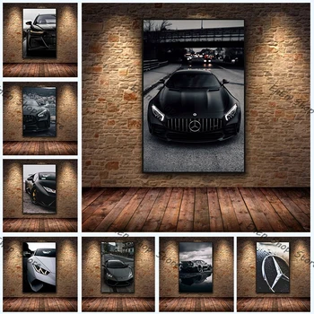 Черные автомобильные плакаты Benz в индустриальном стиле, печать роскошных крутых автомобилей, картина на холсте, настенное искусство, картина для гостиной, современный домашний декор