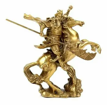 Изысканный китайский ДРЕВНИЙ герой Гуань Гун Гуань Юй верхом на лошади * бронзовая статуя RT