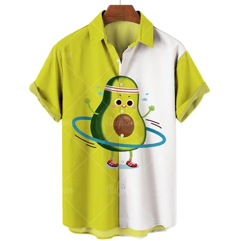 Мужская рубашка с принтом авокадо и фруктов, забавная одежда, повседневный свитер, летняя гавайская рубашка в стиле харадзюку с короткими рукавами 2023