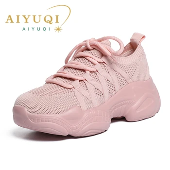 Женские кроссовки AIYUQI, Новинка 2023 года, женская спортивная обувь на шнуровке большого размера, Дышащая сетчатая поверхность, Повседневные женские кроссовки 41-43