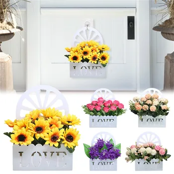 Искусственные шелковые цветы в подвесной корзине, декор для внутреннего дворика, сада, искусственные цветы, подвешенные в корзине