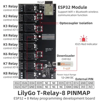 T-Replay ESP32 BT4.2 Беспроводной релейный модуль 8-канальной разработки 8 МБ флэш-памяти Wifi
