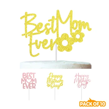 【Новый дизайн】 Упаковка из 10 штук, с Днем Матери, Лучшая мама на свете, бумажный топпер для торта, украшение для торта