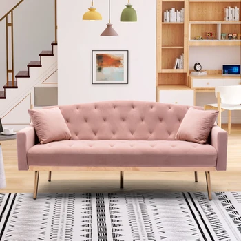 Бархатный диван, диван-акцент. диван loveseat с ножками из нержавеющей стали, розовый бархат