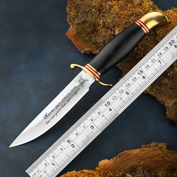 Новый открытый прямой нож из стали D2 в кожаном чехле, Острый Охотничий нож, Походный тактический нож, Рыболовный туристический портативный нож.