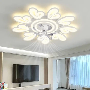 Современные потолочные светильники, складной потолочный вентилятор для спальни, потолочный вентилятор со светодиодной подсветкой и управлением, потолочный светильник для освещения гостиной