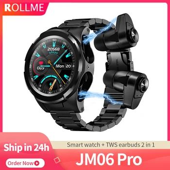 2023 Новые смарт-часы ROLLME JM06 Pro с наушниками 2 в 1 TWS, беспроводные наушники, пульсометр, монитор артериального давления, спортивные часы