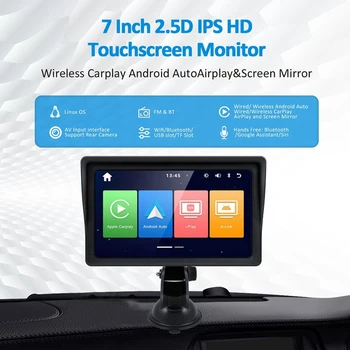 Автомобильный плеер Мультимедийный видеоплеер Универсальное 7 дюймовое автомобильное радио Беспроводной Carplay и беспроводной Android Auto Touch Screen Bluetooth