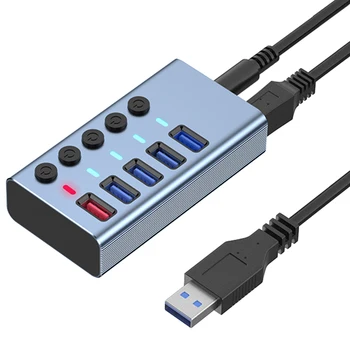 5 Портов USB3.0 Splitter Компьютерный Удлинитель USB-КОНЦЕНТРАТОР 2.4A Порт быстрой зарядки Внешний Источник питания 12V -EU Plug