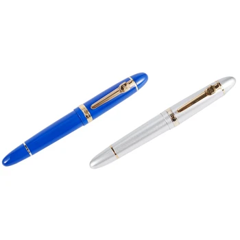 JINHAO 2 шт 159 18KGP Перьевая ручка средней ширины 0,7 мм, бесплатная офисная перьевая ручка в коробке, серебристо-синяя