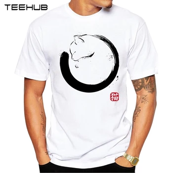 Новые поступления 2019 TEEHUB, крутая мужская модная футболка Circle Cat Design, топы с круглым вырезом, хипстерская футболка