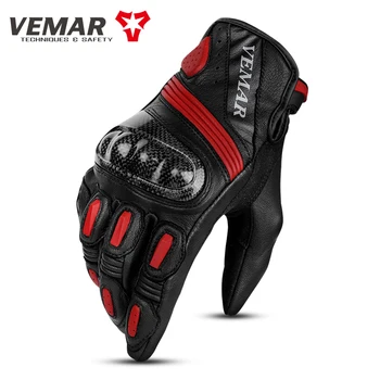 Кожаные мотоциклетные перчатки Vemar, мужские мото-перчатки из козьей кожи, летние Осенние мотоциклетные перчатки из углеродного волокна