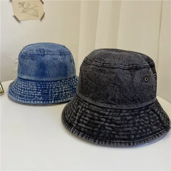 Складные выстиранные джинсовые шляпы-ведра, Хлопчатобумажные однотонные рыбацкие кепки, женская уличная солнцезащитная шляпа для рыбалки, охоты, пляжная кепка