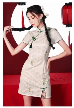 Улучшенная белая короткая юбка Чонсам 2023, летняя одежда для молодых девушек, модное платье для официальных мероприятий, Новая пряжка в китайском стиле