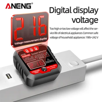 Детектор полярности розетки ANENG AC28, цифровой дисплей, тестовая розетка, ЖК-дисплей 50 Гц/60 Гц для тестирования розетки/выключателей утечки