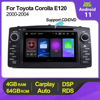 4 + 64 ГБ 2Din Android 11 Автомобильный Радио DVD-Плеер Для Toyota Corolla E120 BYD F3 Мультимедиа Стерео GPS Навигация Carplay Auto WIFI