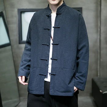 2023 Весенне-летнее мужское синее пальто в китайском стиле, куртка Tang suit Hanfu большого размера